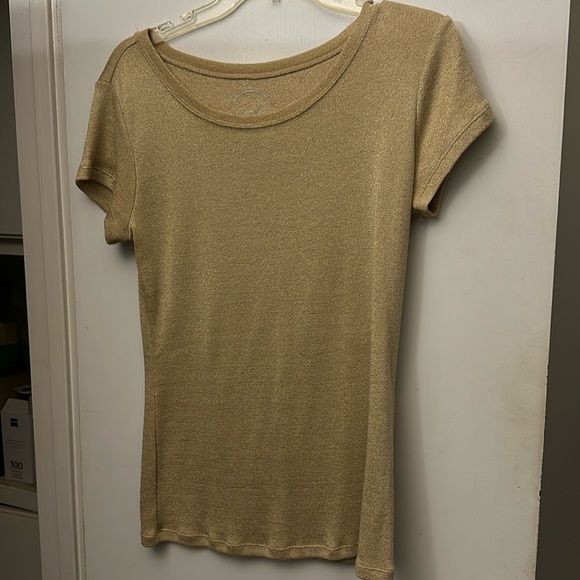 NWOT INC stretch gold shiny top - Picture 1 of 5